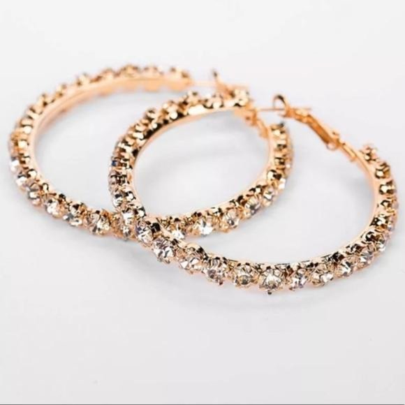 NEW 18K Gold Diamond Round Hoop Earrings, beautiful Earrings, cute Earrings - Picture 4 of 5